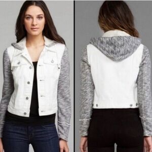 NWOT! Free People Distressed White Denim and Gray Knit Jacket, Size S